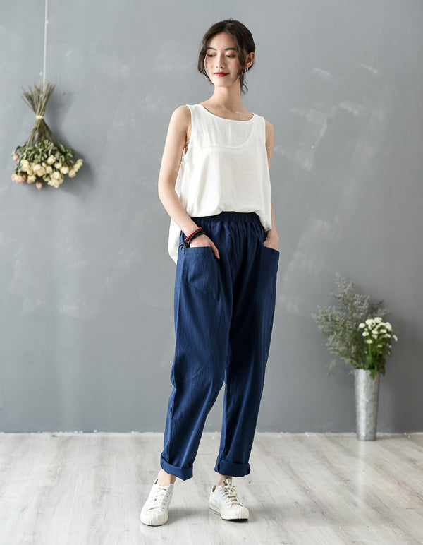 Women Pure Color Lantern Cropped Pants