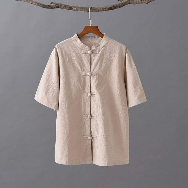 Women Chinese KungFu Style Linen and Cotton Short Sleeve TaiChi Top