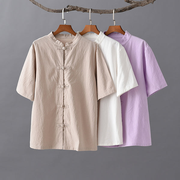 Women Chinese KungFu Style Linen and Cotton Short Sleeve TaiChi Top