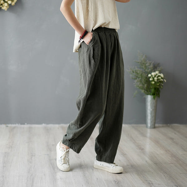 Women Pure Color Loose Lantern Pants