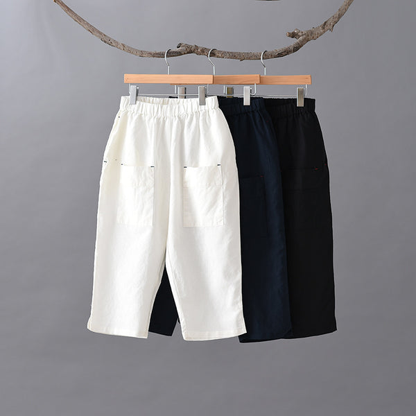 Women Simple Style Linen and Cotton Capri Pants