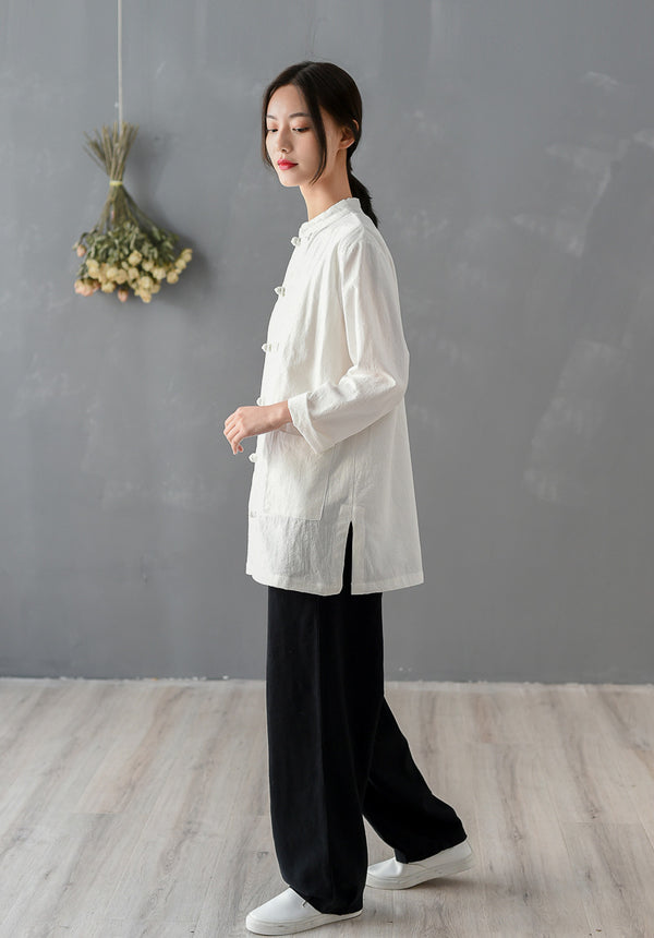 Women Chinese KungFu Style Linen and Cotton Long Sleeve TaiChi Top