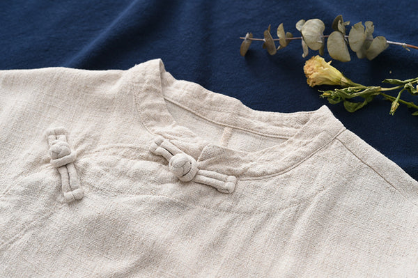 Women Chinese KungFu Style Linen and Cotton Short Sleeve Tunic
