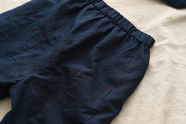 Women Simple Style Linen and Cotton Capri Pants
