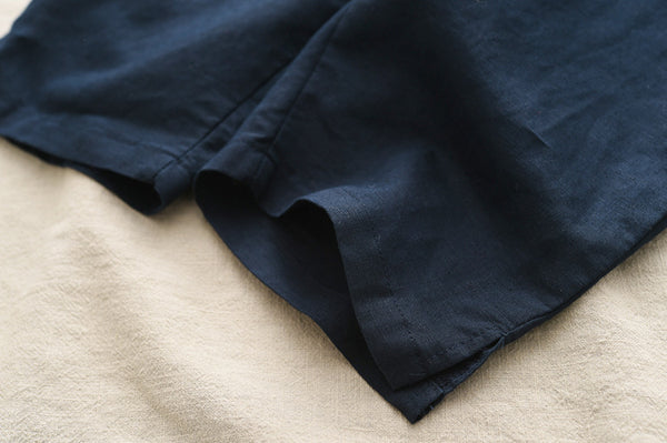 Women Simple Style Linen and Cotton Capri Pants