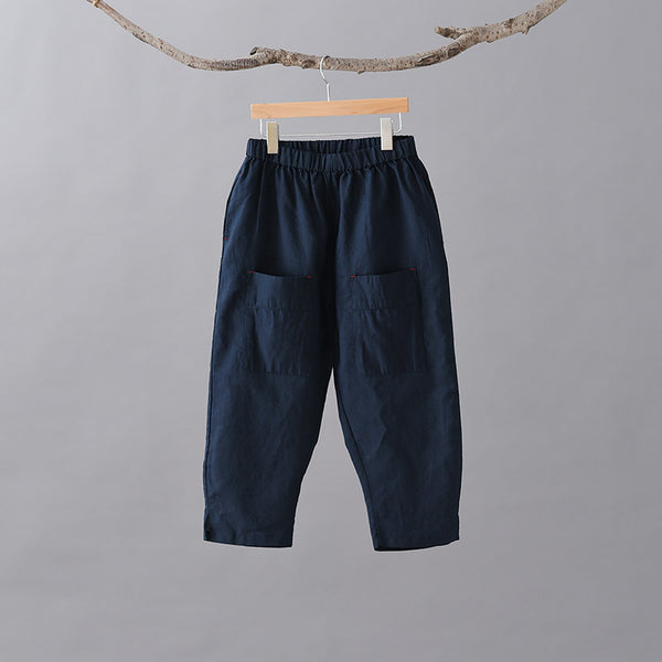 Women Simple Style Linen and Cotton Capri Pants