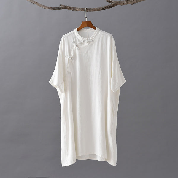 Women Chinese KungFu Style Linen and Cotton Short Sleeve Tunic