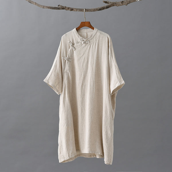 Women Chinese KungFu Style Linen and Cotton Short Sleeve Tunic