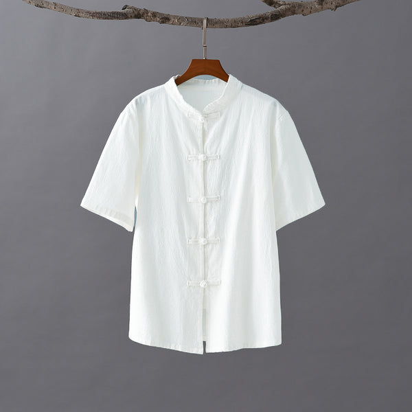 Women Chinese KungFu Style Linen and Cotton Short Sleeve TaiChi Top