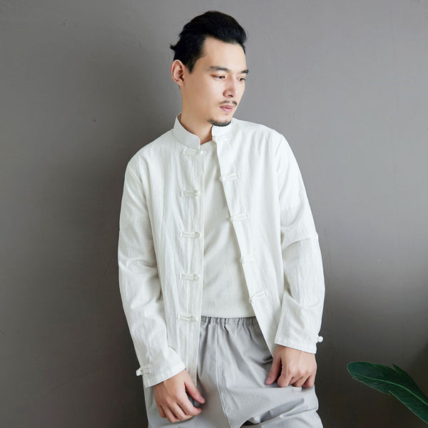 Men Aisian Style Linen and Cotton Long Sleeve Jacket