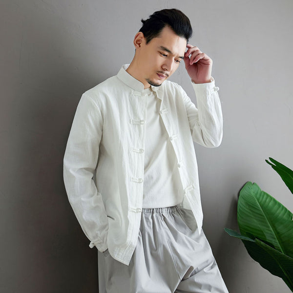 Men Aisian Style Linen and Cotton Long Sleeve Jacket