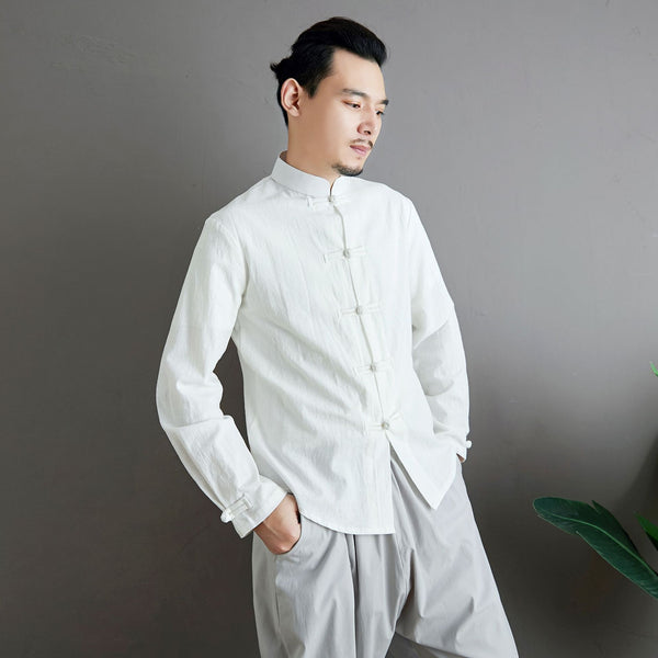 Men Aisian Style Linen and Cotton Long Sleeve Jacket