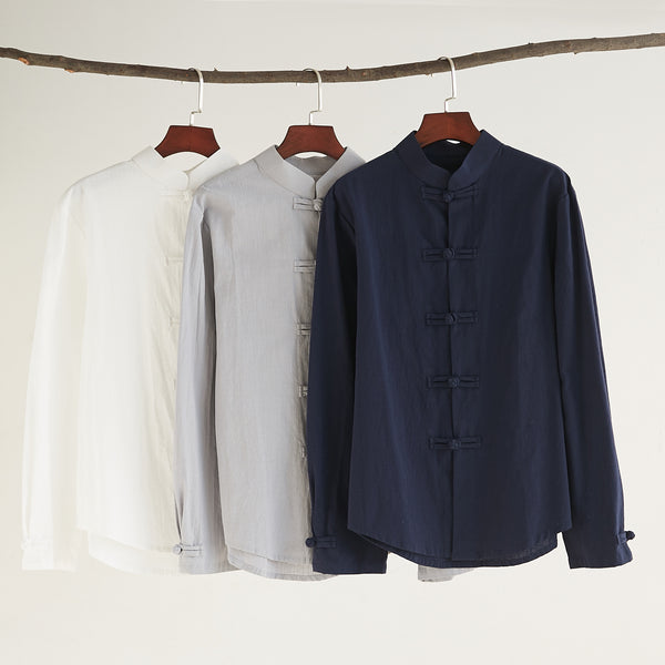 Men Aisian Style Linen and Cotton Long Sleeve Jacket