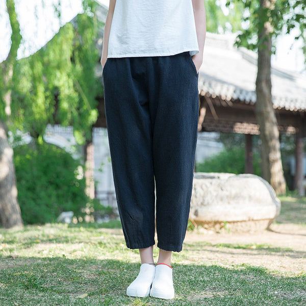 Women Linen and Cotton Comfort Style Cropped Pants