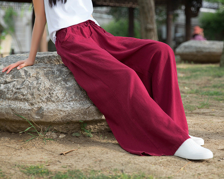 Women's Loose Red Linen Wide-leg Pants Casual Summer Trousers– FantasyLinen