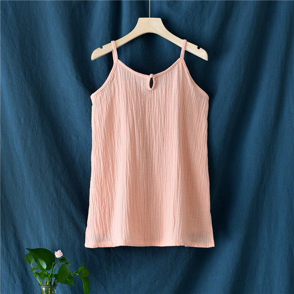 Women Casual Wrinkled Linen and Cotton Tank