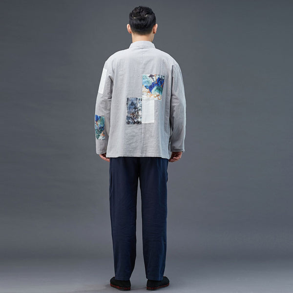 Men Chinese Style Linen and Cotton Long Sleeve Jacket