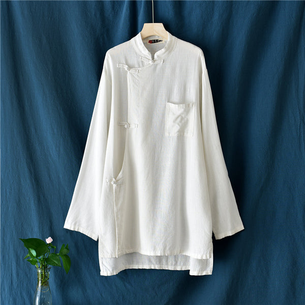 Women Retro Chinese Style Linen and Cotton Long Sleeve Loose Tops