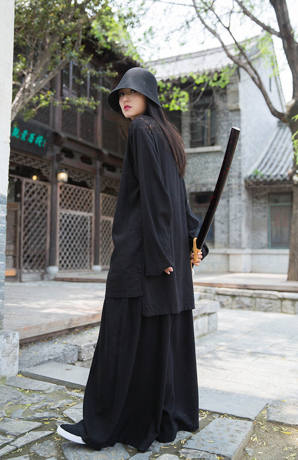 Women Retro Chinese Style Linen and Cotton Long Sleeve Loose Tops