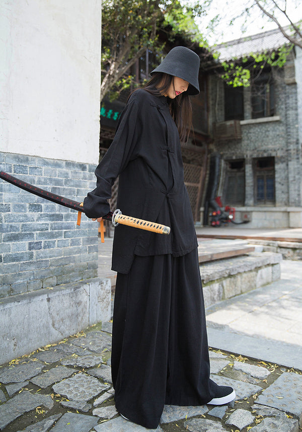 Women Retro Chinese Style Linen and Cotton Long Sleeve Loose Tops