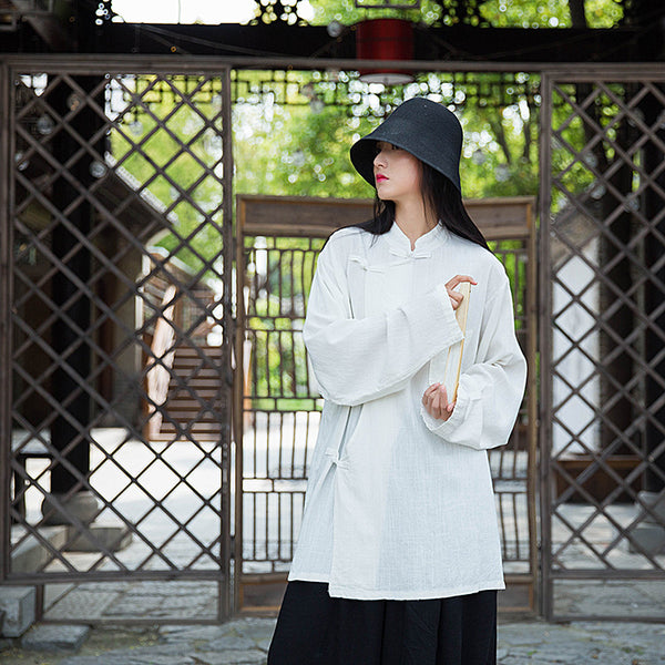 Women Retro Chinese Style Linen and Cotton Long Sleeve Loose Tops