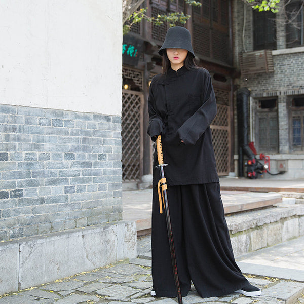 Women Retro Chinese Style Linen and Cotton Long Sleeve Loose Tops