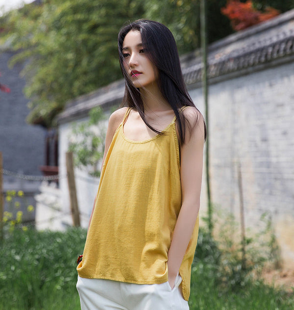 Women Simple Casual Linen and Cotton Tank