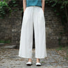 Women Linen and Cotton Yoga Style Wide Leg Cropped Pants