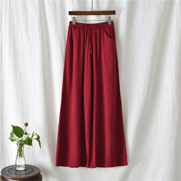 Women Sand Washed Linen and Cotton Wide Leg Pants