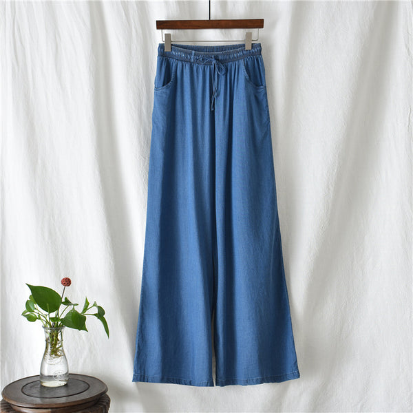 Women Sand Washed Jean Style Wide Leg Pants