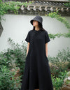 Retro Chinese Style Women Winkled Linen and Cotton Short Sleeve Dress