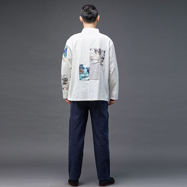 Men Chinese Style Linen and Cotton Long Sleeve Jacket
