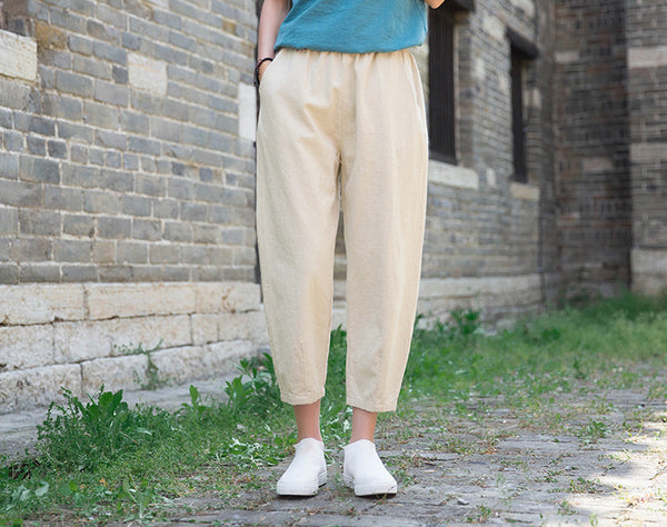 Women Linen and Cotton Comfort Style Cropped Pants