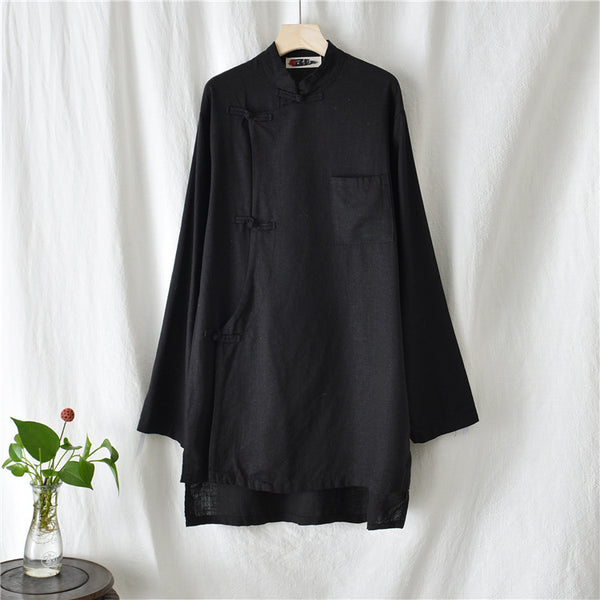 Women Retro Chinese Style Linen and Cotton Long Sleeve Loose Tops