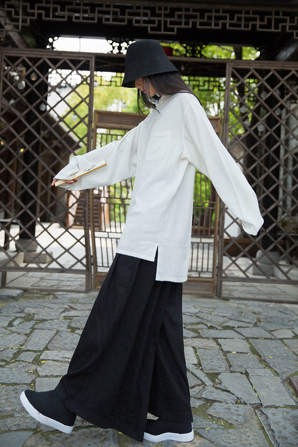 Women Retro Chinese Style Linen and Cotton Long Sleeve Loose Tops