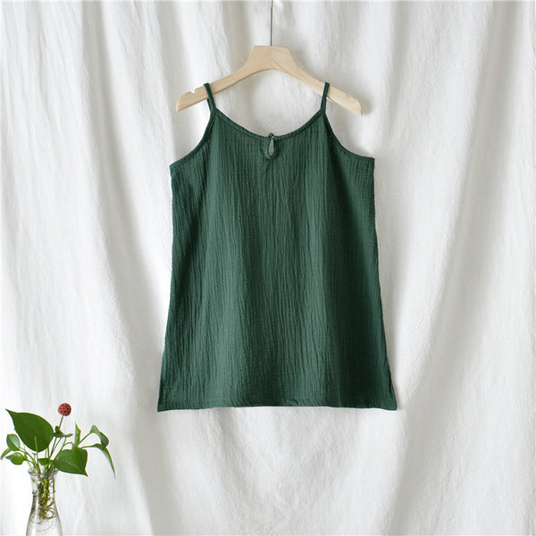 Women Casual Wrinkled Linen and Cotton Tank