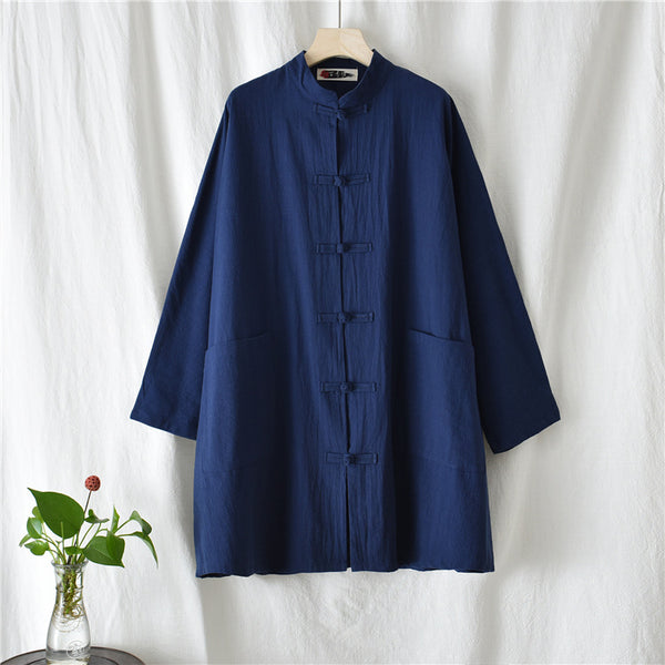 Women Retro Chinese Kung Fu Style Linen and Cotton Long Sleeve Loose Shirt