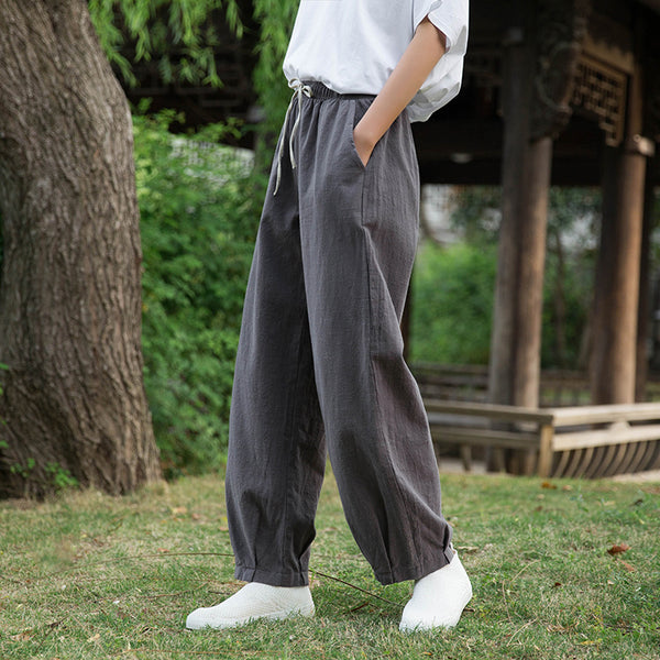 Women Loose Style Water-washed Linen and Cotton Lantern Pants