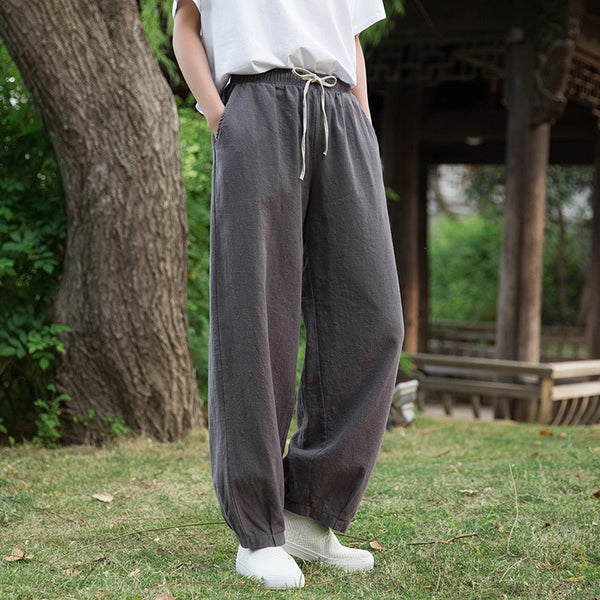 Women Loose Style Water-washed Linen and Cotton Lantern Pants