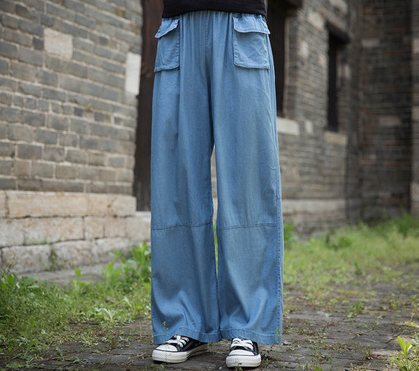 Women Causal Jean Style Cotton Wide Leg Pants