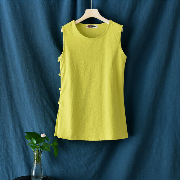 Women Side Buckle Casual Linen and Cotton Tank