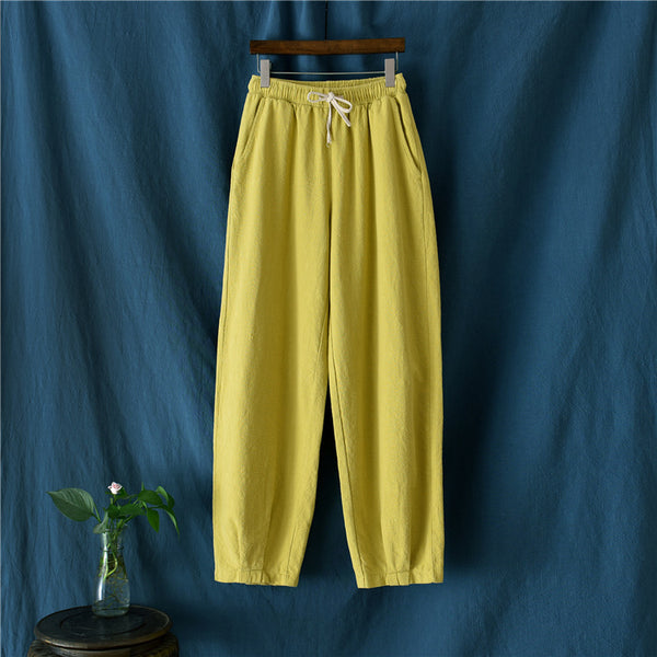 Women Loose Style Water-washed Linen and Cotton Lantern Pants