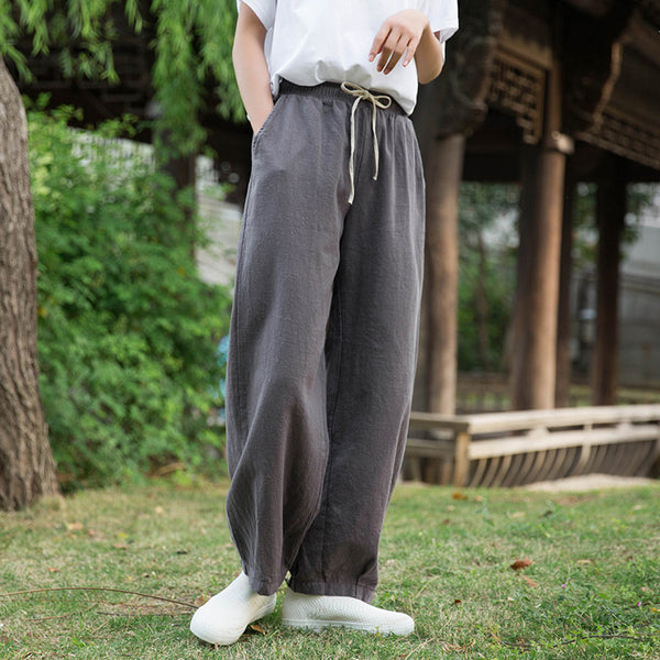 Women Loose Style Water-washed Linen and Cotton Lantern Pants