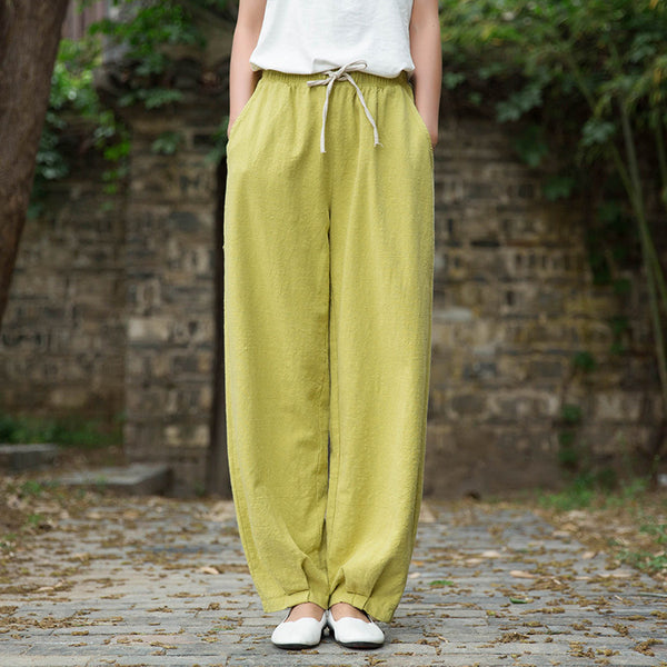 Women Loose Style Water-washed Linen and Cotton Lantern Pants