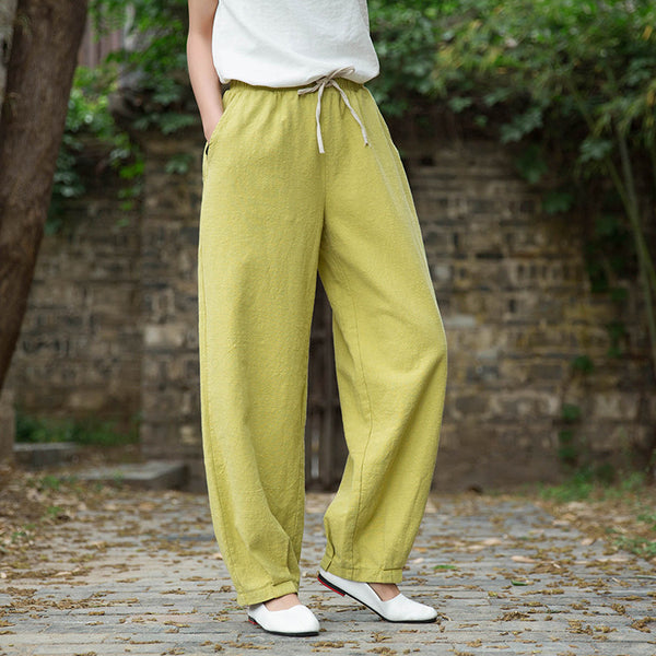 Women Loose Style Water-washed Linen and Cotton Lantern Pants