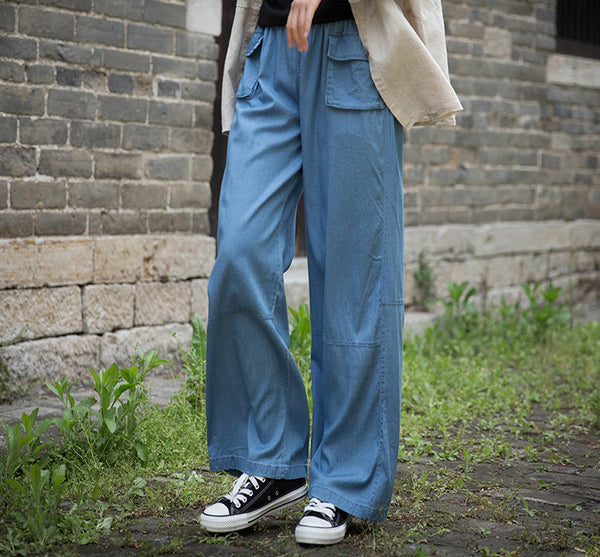 Women Causal Jean Style Cotton Wide Leg Pants