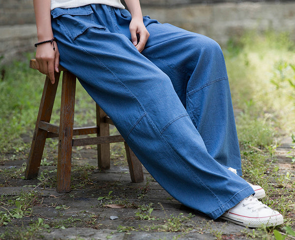 Women Causal Jean Style Cotton Wide Leg Pants