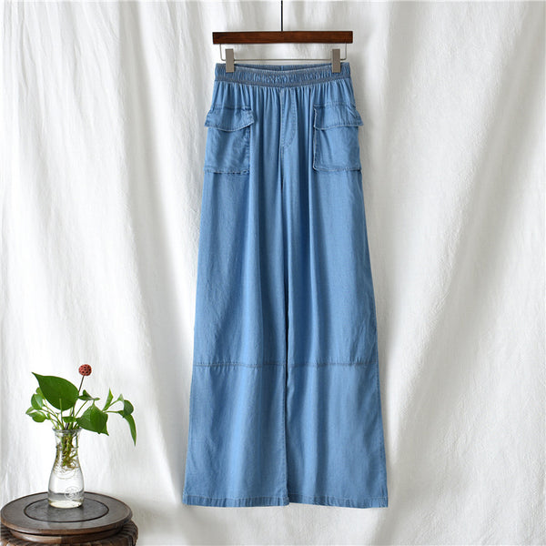 Women Causal Jean Style Cotton Wide Leg Pants