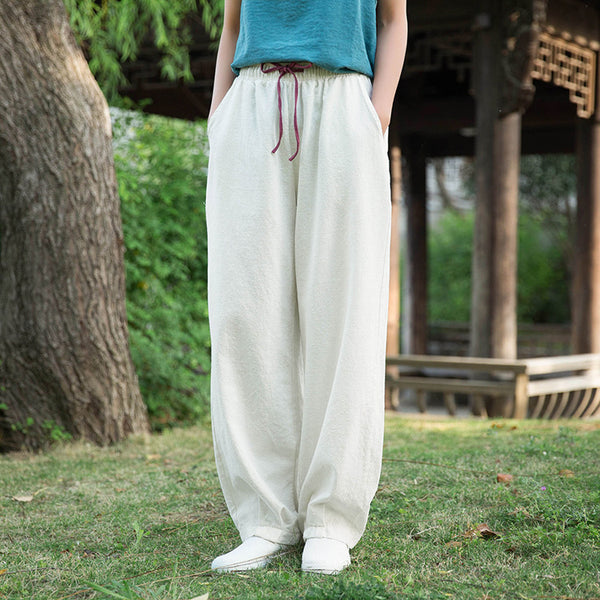 Women Loose Style Water-washed Linen and Cotton Lantern Pants