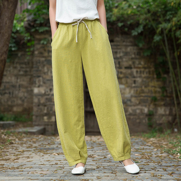 Women Loose Style Water-washed Linen and Cotton Lantern Pants